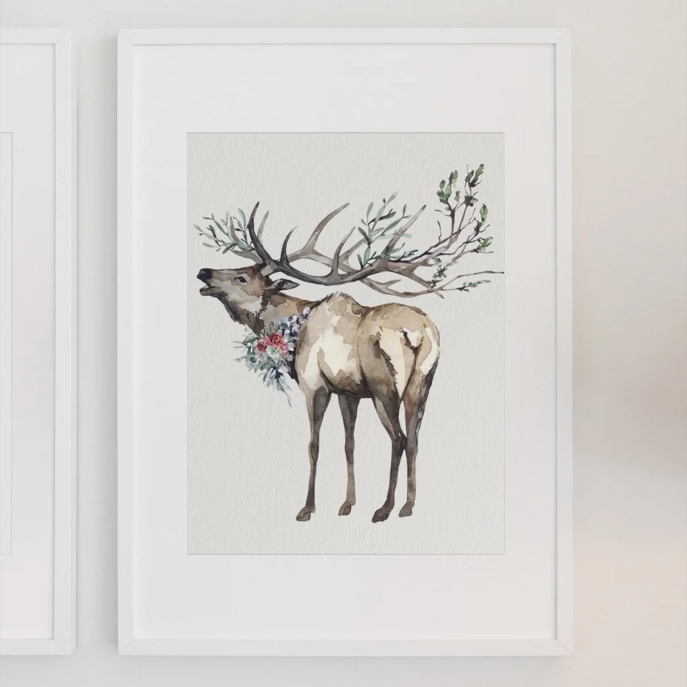 Watercolor Elk Deer Wall Art Print Poster Illustration Unframed - Picture 5 of 11